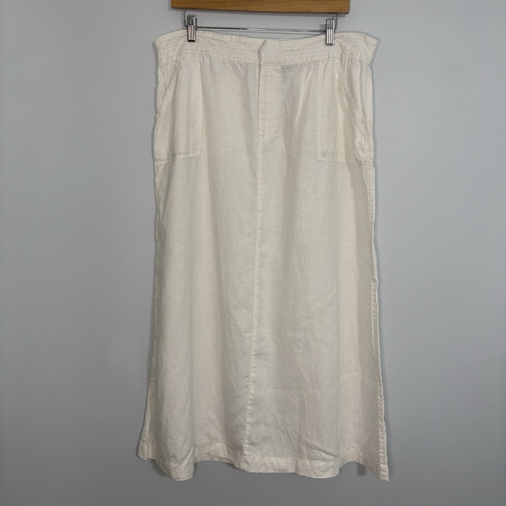 Ecologie White Linen Maxi Skirt Size 16 Crochet Trim Utility Boho Cottagecore